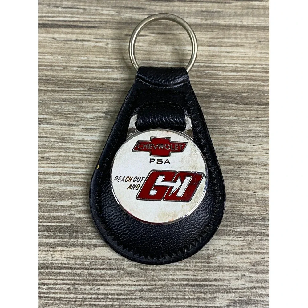 Vintage Chevrolet‎ PSA Reach Out and Go Black Leather Keychain Made in England
